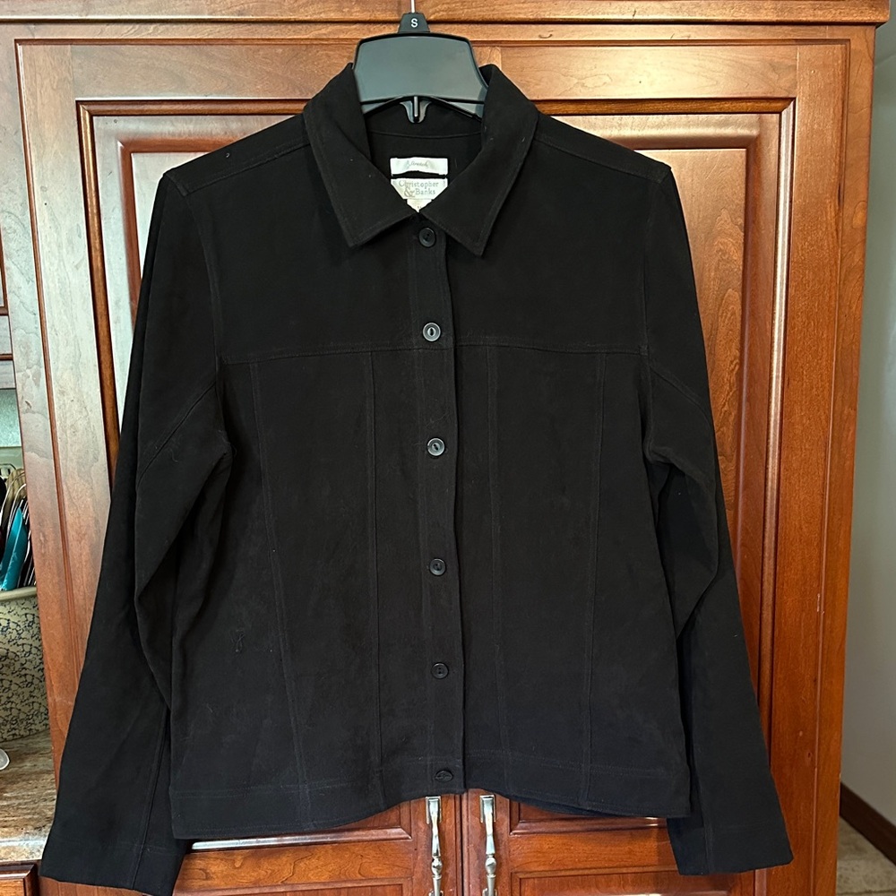 Christopher & Banks Black Faux Suade Jean Jacket